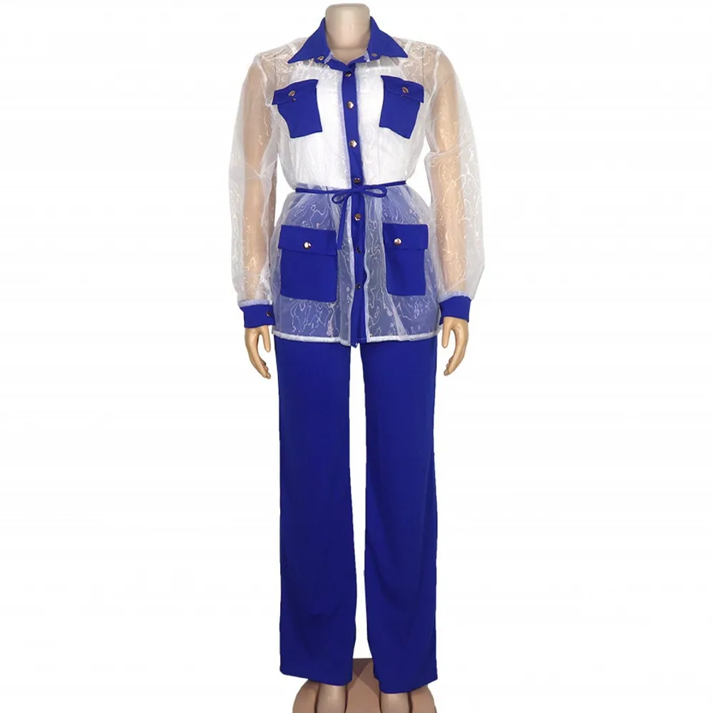 

Long Sleeved Shirt Suit Spring Three Piece Solid Color Trousers Casual Suit African Women's Yellow Loose Straight Leg Pants 2022