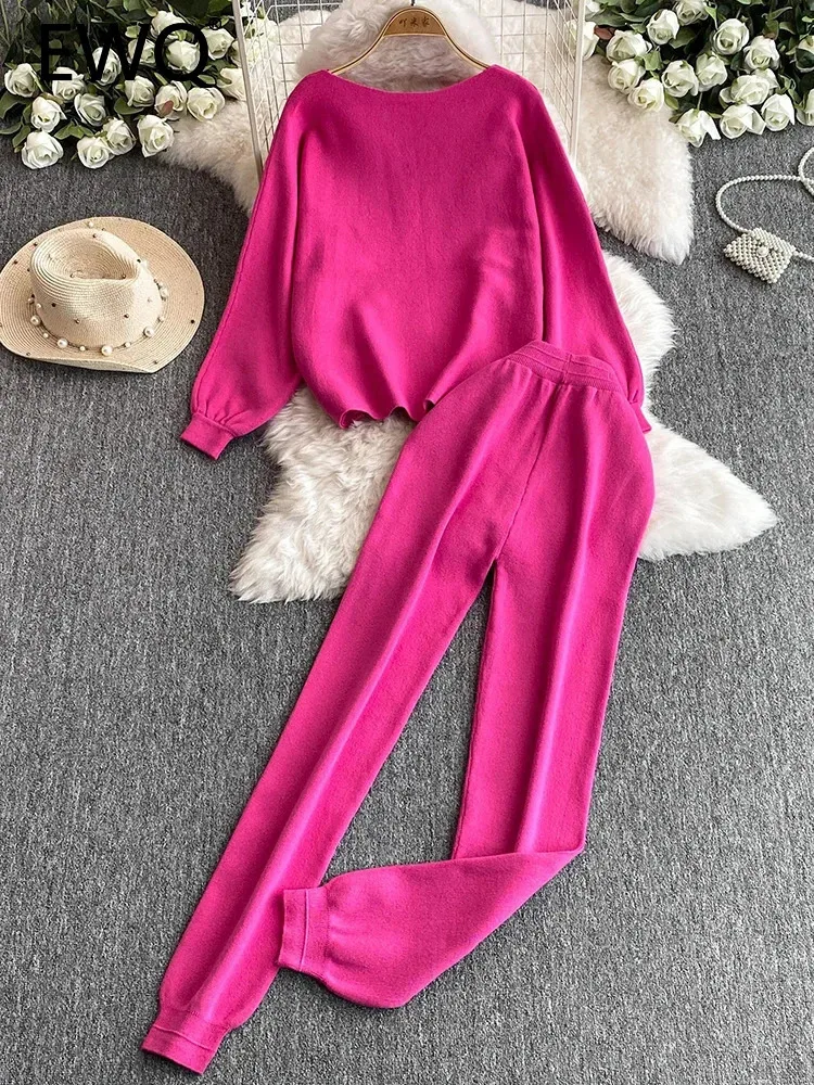 EWQ женский тонкий вязаный топ с круглым вырезом свободные повседневные длинные