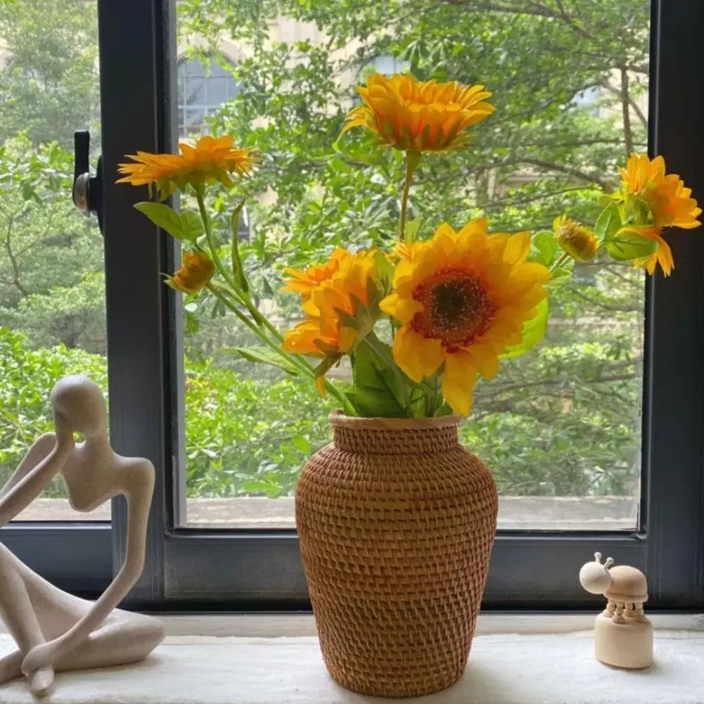 

Rattan Vase Flower Pot Holder Plant Storage Wicker Rattan Rattan Flower Decor Pot Vases Folding Storage Basket Seagrass Bas E3w1