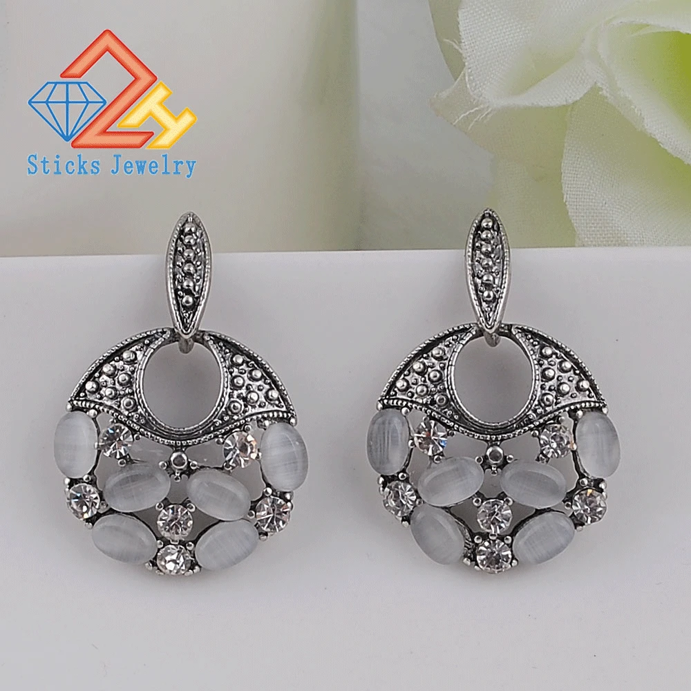 

Opal Earrings Charm Drop Earrings New Styles Fashion Jewelry Antique Vintage Green Plant Round Earrings