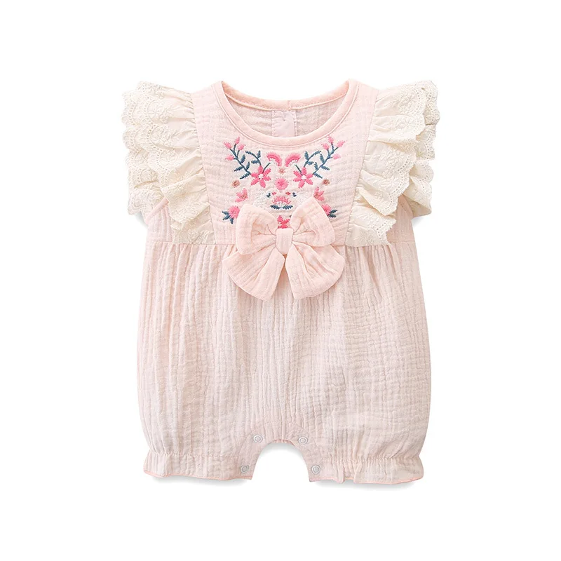 

2022 Summer New Baby One-year-old Baby Girl Short-sleeved Jumpsuit Sleeveless Lotus Leaf Lace Romper Romper Ropa De Bebe