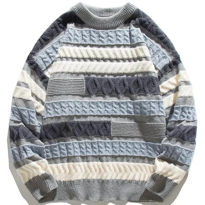 

2023 Wave Stripe Men's Sweater Irregular Spliced Jacquard Knitted Lacquered Winter Women's Sweater Oversized Men's Clothing