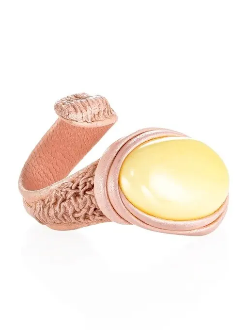 Потрясающее кольцо из натуральной кожи и янтаря «Змейка»