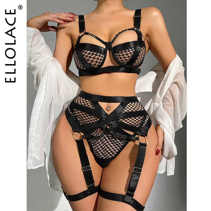 Ellolace ажурное нижнее белье чувственное Прозрачное комплект из 3