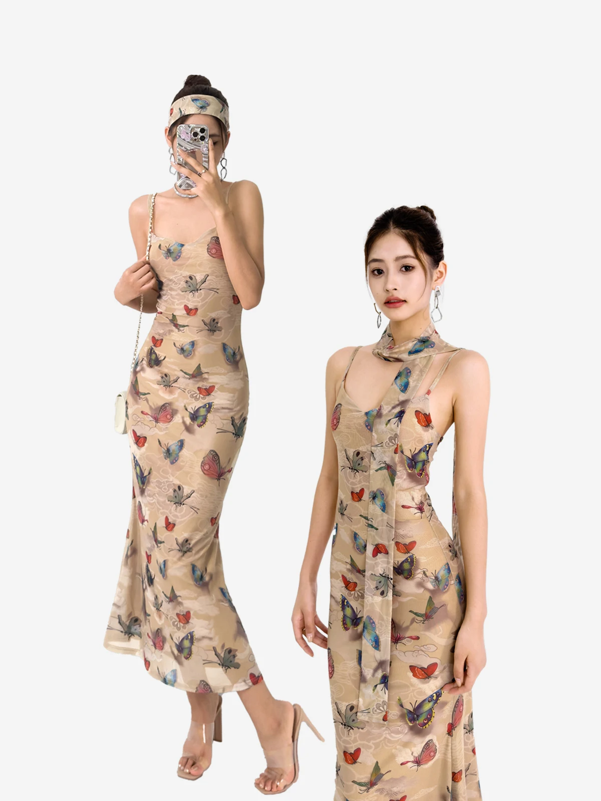 Женское Сетчатое платье рыбий хвост длинное в китайском стиле ретро с высокой