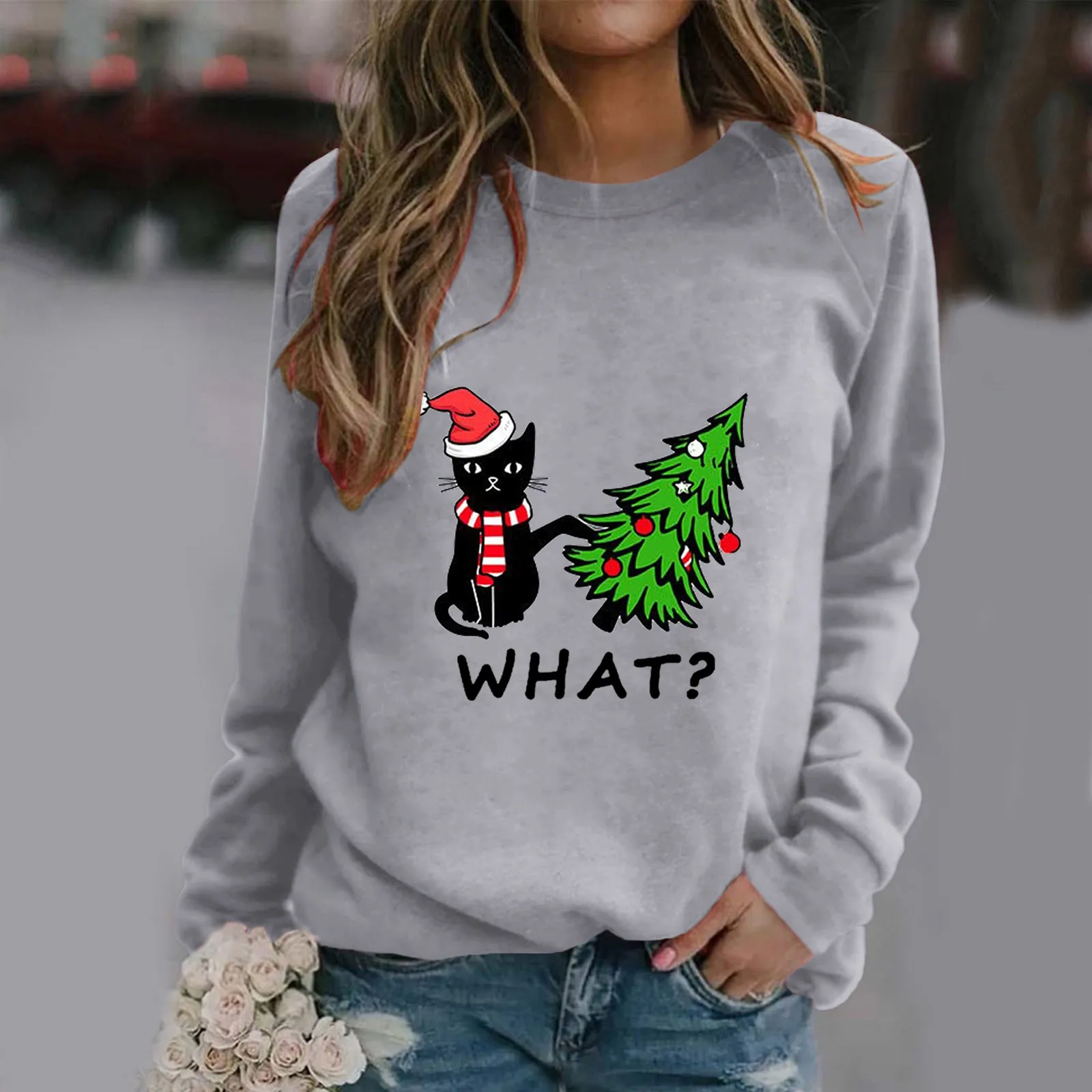 

Womens Christmas Print O Neck Sweatshirt Round Neck Fit Pullover Tops Trendy Zip up Hoodie Striped Jackets for Women Sweat Suit