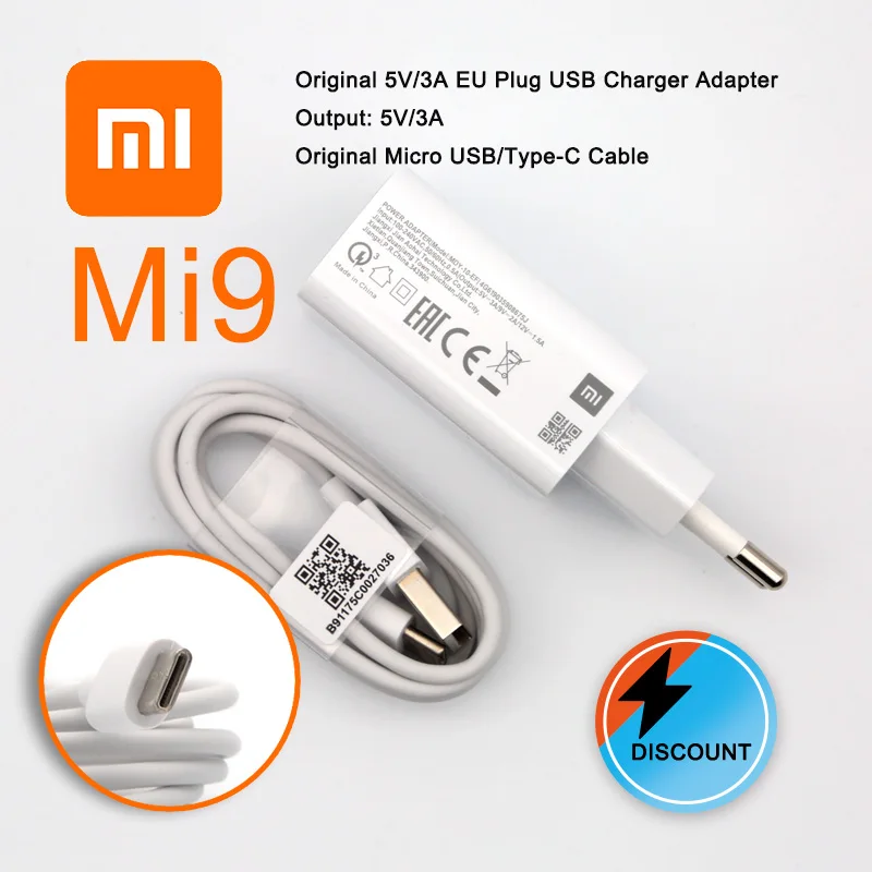 

Xiaomi Quick Charger 3.0 18W Type C Fast Charge Adapter For Xiaomi Mi 9 SE 8 SE 6 5 9T A1 A2 Mix F1 Redmi Note 7 8 K20 Pro