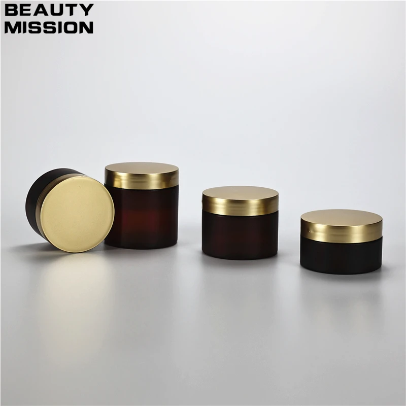 

100G 120G 150G 200G X 25 Empty Frosted Amber Plastic Jar With Gold Screw Lid Cosmetic Facial Cream Hair Pomade Hair Wax Pot Box