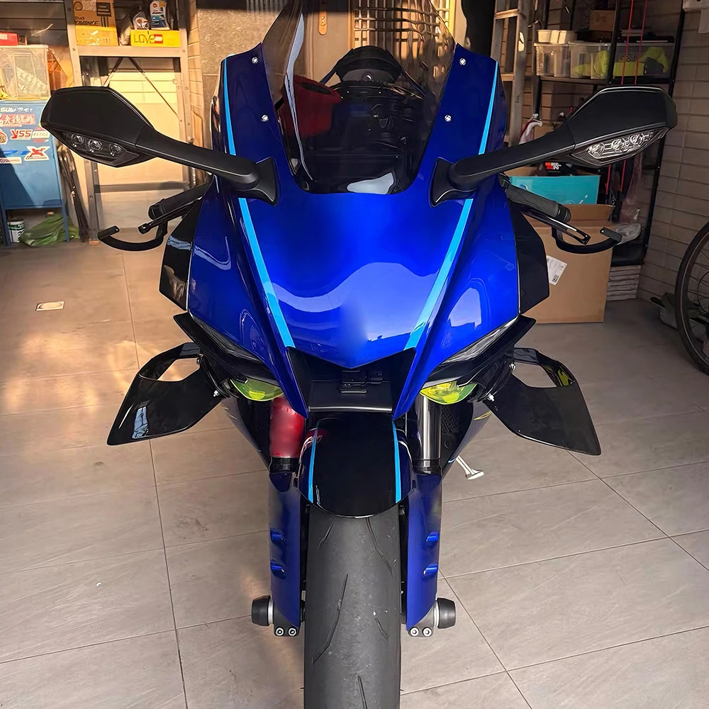Фото Для YAMAHA YZF-R1 YZF R1M 2020-2027 2026 2025: Боковые фиксированные аэродинамические спойлеры-винглеты из карбона и АБС-пластика для мотоциклов №2