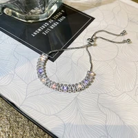 fashion trend stainless steel exquisite light luxury full diamond zircon adjustable bracelet female jewelry party gift wholesale