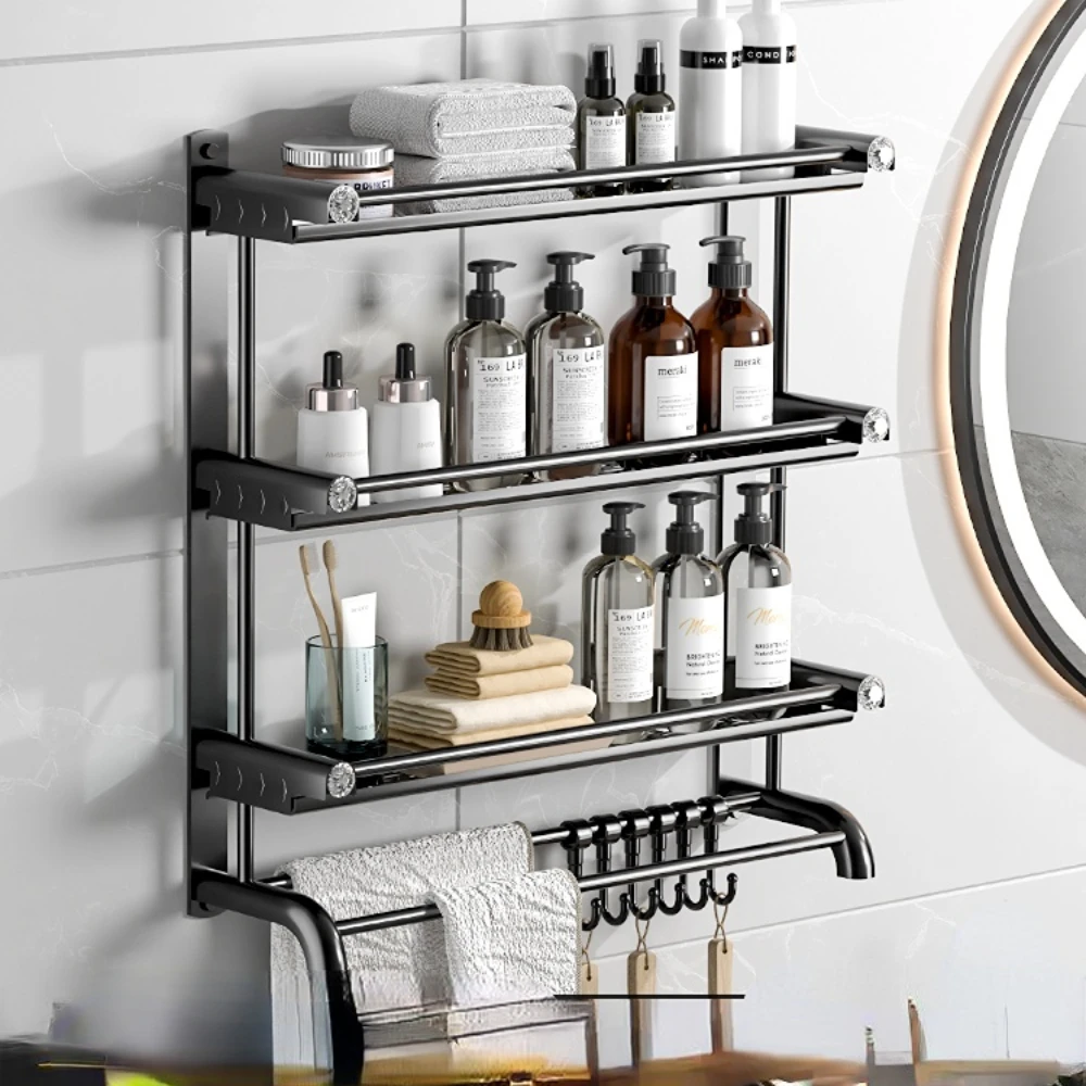 Bathroom Toilet Rack Wall-Mounted Shower Bathroom Storage Punch-Free Washstand Towel Rack