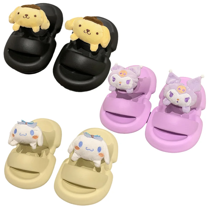

Симпатичные Sanrioed My Melody Cinnamoroll Kuromi Purin Dog плюшевые куклы EVA тапочки Kawaii Нескользящая домашняя обувь пляжные сандалии подарок для девочки