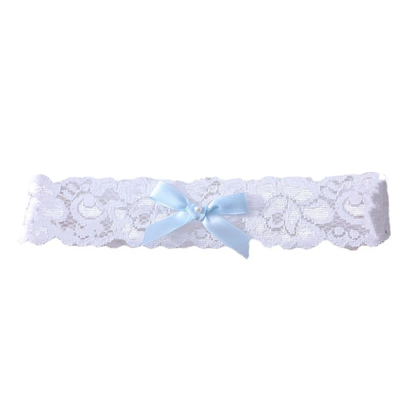 

X7YC Wedding Garter Belt for Bride Bridal Women Elegant High Elastic Lace Blue Ribbon Bow Garter Dress Accs for Bachelorette