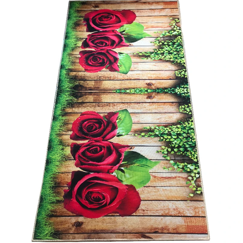 

Rose Floral Board 3D Carpets Corridor Hallway Rug Flower Plant Living Room Area Rug Girls Bedroom Floor Rug Kitchen Mat Doormat