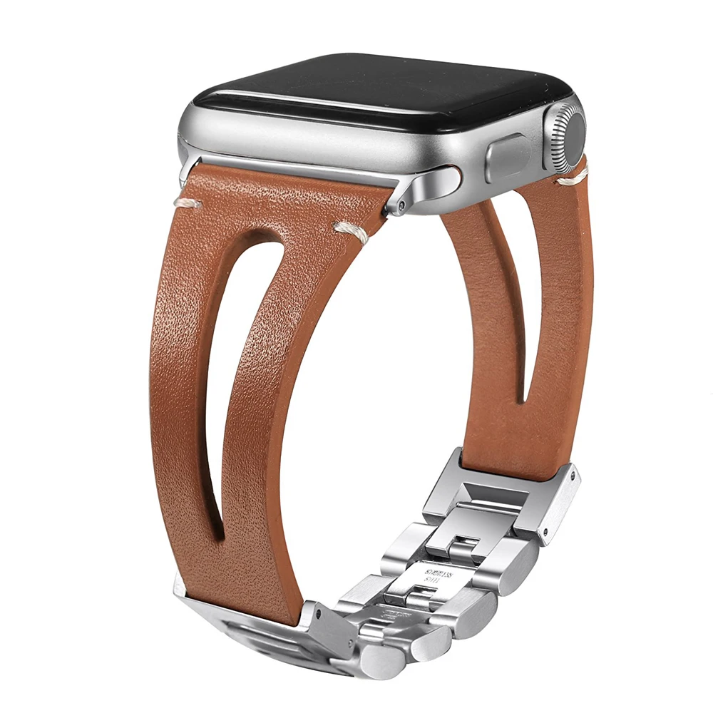 

Ремешок из натуральной кожи для Apple watch band 44 мм/40 мм 42 мм/38 мм, металлический браслет с пряжкой для iWatch series 3 4 5 se 6