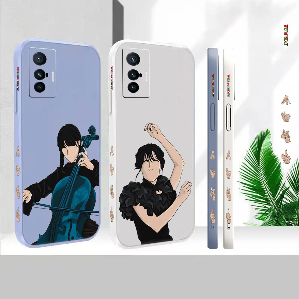 

Liquid Silicone Case For VIVO X90 X80 X70 X70T X60 X60T X50 X30 X27 X21S X21I X21IA Cover Wednesday Luxury Fundas Cqoues Shell