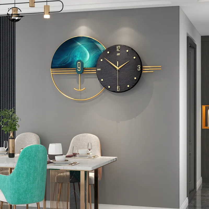 

Large Round Wall Clock Metal Limestone Modern Light Luxury Design Wall Clock Creative Home Decoration Living Room Reloj Cocina A