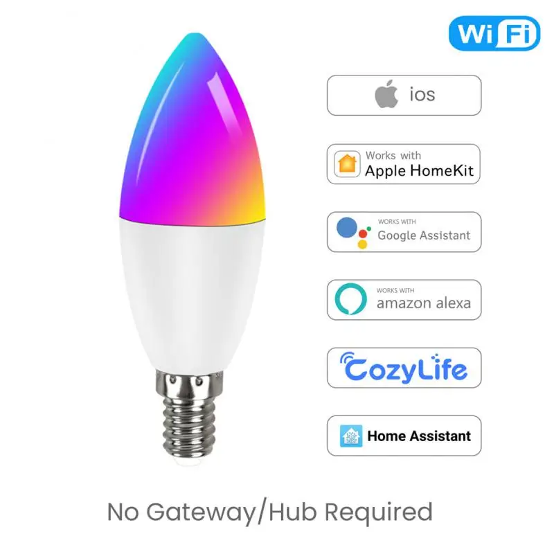 

Rgb Светодиодная свеча, лампочка с голосовым управлением, E14, Wi-Fi, лампочка с регулируемой яркостью, умная лампа, работает с Alexa Google Home, 5 Вт, пуль...