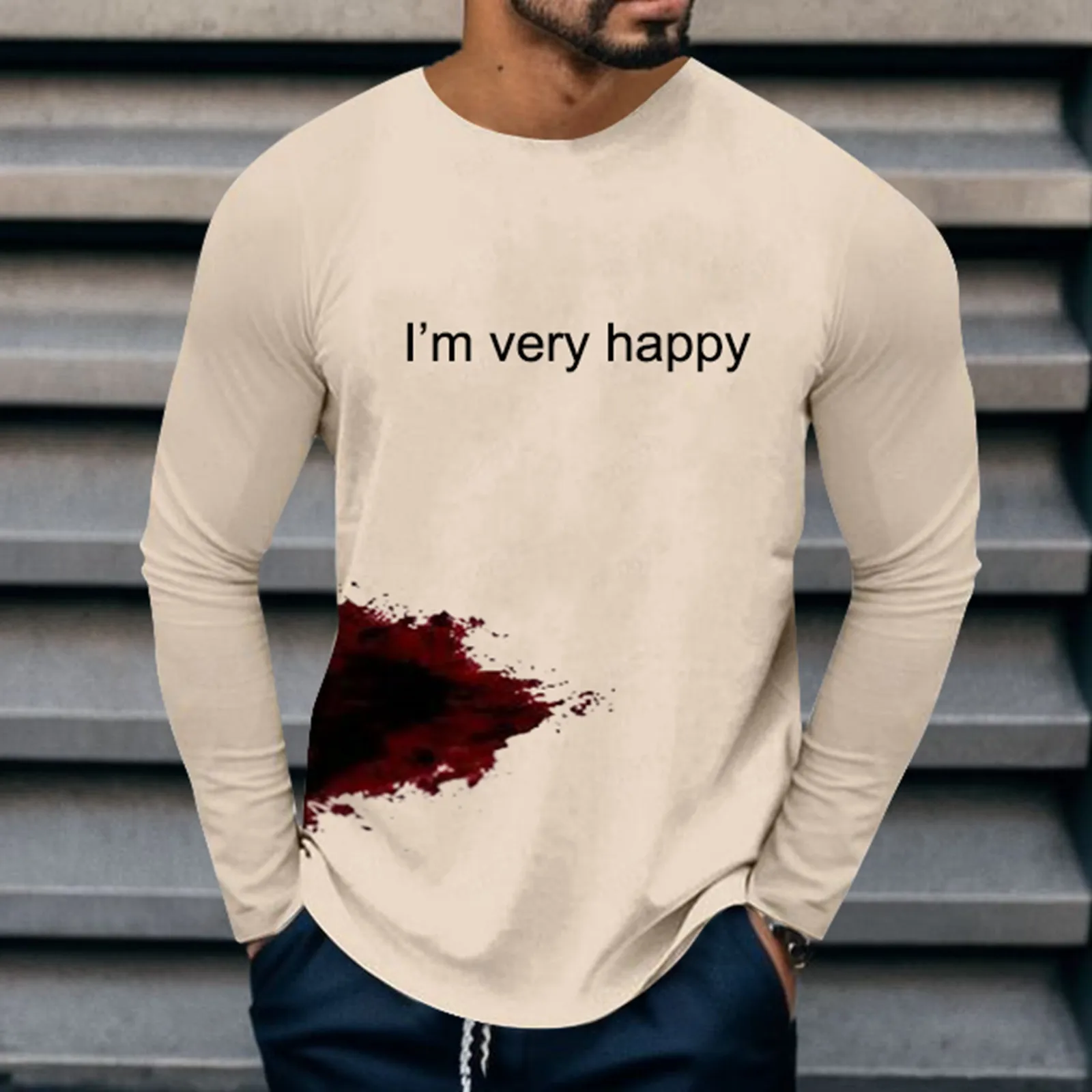 

I'm Very Smart Happy Men Halloween Blood Red T Shirt Oversize Letter Print Tee Shirt Long-Sleeve Shirts Gothic Streetwear Tunic