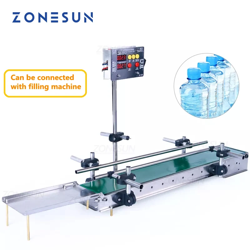 

ZONESUN 1200mm Automatic Waterproof Conveyor Belt Fiber Optic Sensor Small Digital Control Belt For Liquid Filling Machine