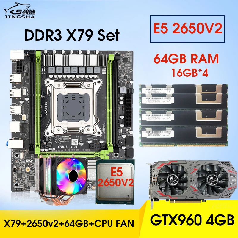 

Материнская плата X79, для процессора Xeon E5-2650 V2, LGA2011, 4 х 16 Гб = 64 ГБ, 1333 МГц, память DDR3, GTX 960, 4 Гб, вентилятор, GPU