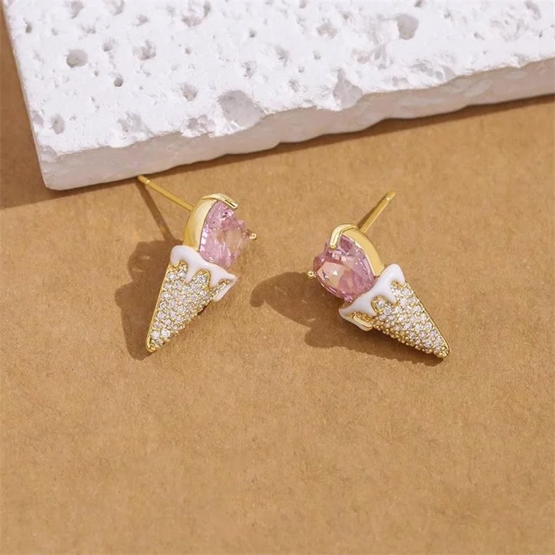

New Korea Fashion Women's Earring Zircon 925 Silver Needle Earrings For Delicate Cute Ice Cream Girl's Daily Wear Jewelry