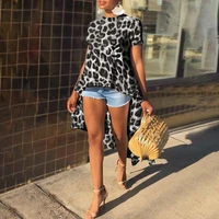 chemise tops vonda women leopard printed baggy shorts sleeve blusa spring irregular long blouse asymmetric hem shirts oversized