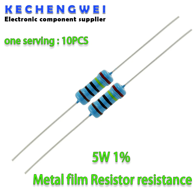 

10Pcs 5W 1% Metal film Resistor resistance 0.1R~10M 1K 1.2 1.3 3.3 10 22 33 120 360 18 390 470 82 R K ohm 10K 100K 1M