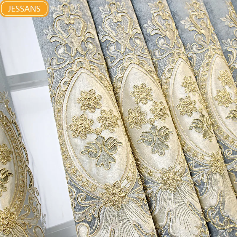

New European-style Embroidered Luxury Chenille Three-dimensional Embroidery Curtains for Living Room Bedroom Finished Product