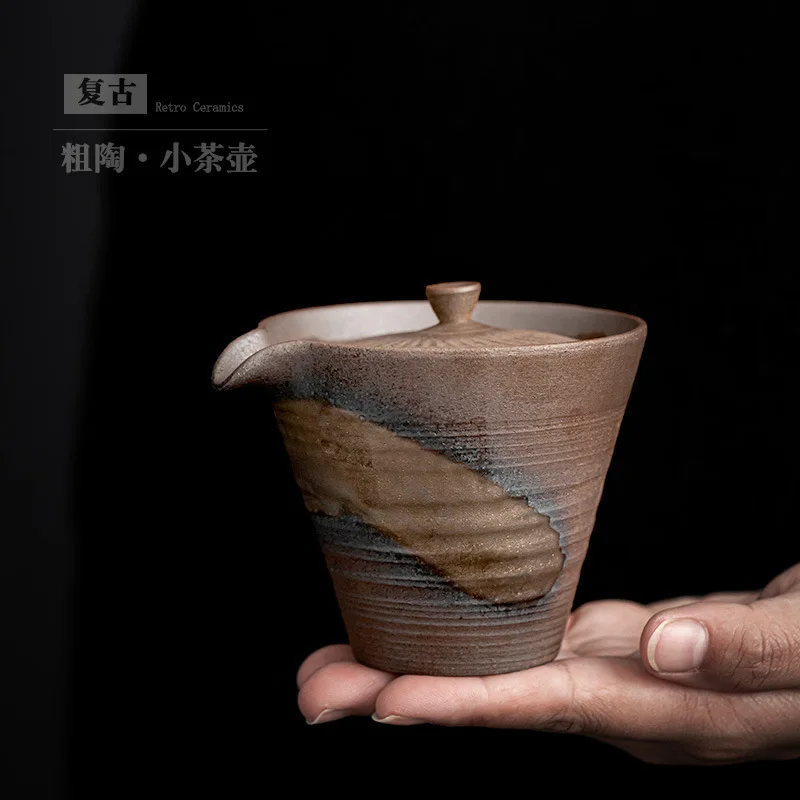 

Ретро керамический чайник в японском стиле, Женский чайный набор, чайный горшок с вкладышем, одиночный чайник в японском стиле, грубая керамика, имитация огня