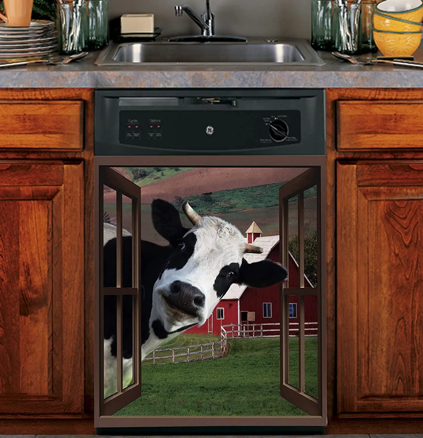 

Kitchen Dishwasher Magnet Sticker Farm Cow Decor Magnetic Cover Stickers Home Dishwashers Decorative Animal Wallpaper for Refrig