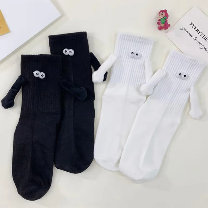 Magnetic Hands Socks 3D Doll Plastics Eyes Sock Middle Tube Cotton Breathable Cute Socks For Women Man Personalized Socks