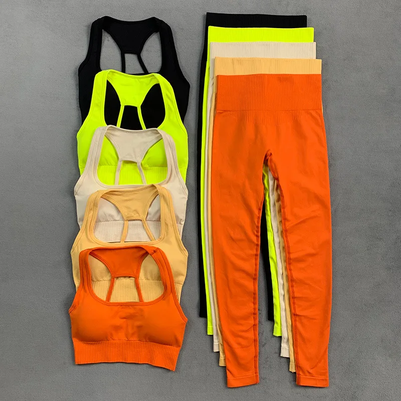 

Women's Sport Outfit Yoga Set Fitness Gym Clothes Seamless Leggings Yoga Pants Sports Bra Crop Top Running Workout Sets 2 Piece