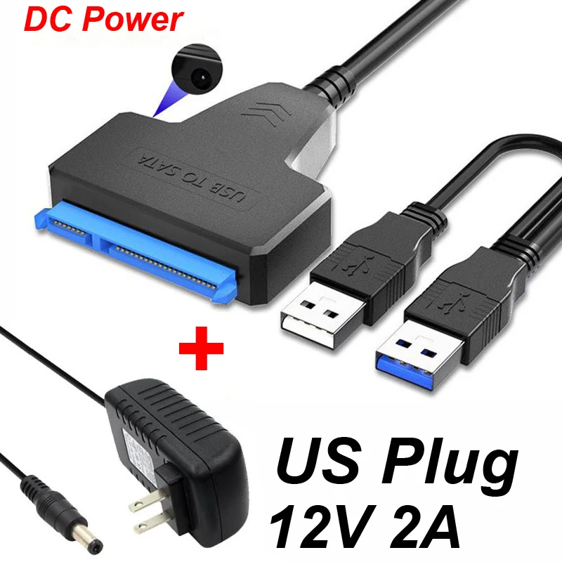 USB 3.0 TYPE-C 3.1 TO SATA Adapter 6 Gbps 2.0 2.5 External HDD SSD Hard Drive 7+15/22 Pin III Cable For PC Phone Laptop+Dc Power