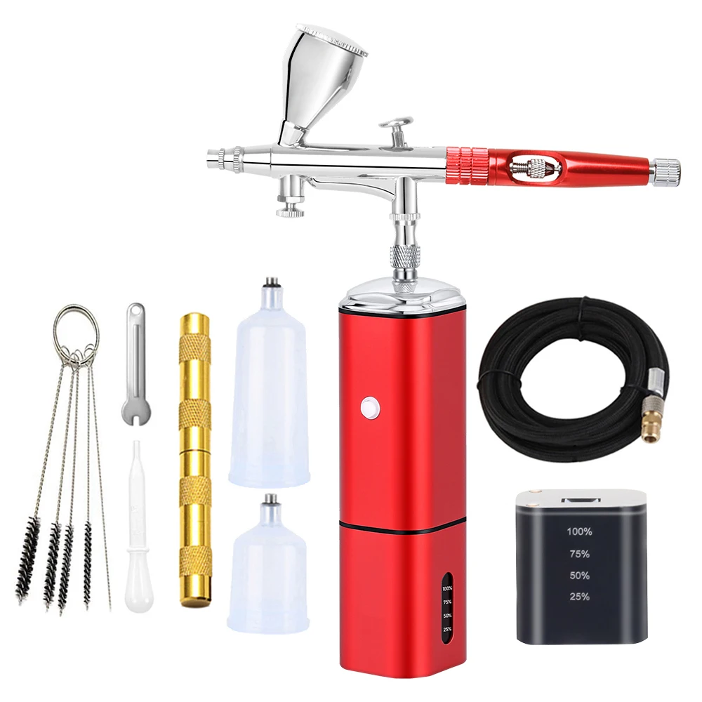 Rechargeable Airbrush Kit With Gravity Type Spray Gun Replace Battery for Art Model Body Paint Artist Makeup Nail Tattoos Cake