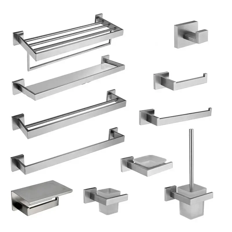 

NEW2023 Brushed Steel Bathroom Accessories SUS304 Stainless Steel Towel Rack Toilet Paper Holder Towel Bar Hook