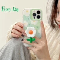 white flower pattren with stand transparent border phone case for iphone 13 12 11 xs xr x pro max 8 7 plus ins style green cover