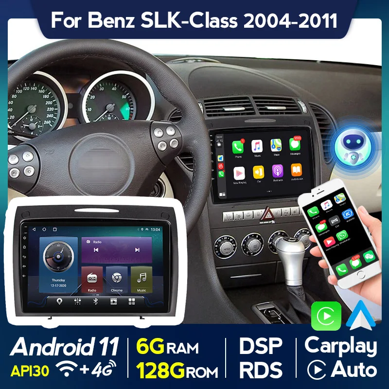

Автомобильная Мультимедийная система 6G + 128G Android 11 для Mercedes Benz SLK R171 W171 R171 SLK200 2004-2011, GPS-навигация, Авторадио Carplay Wi-Fi BT