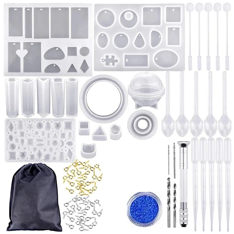 

Jewelry Silicone Casting Molds Tools Set with Storage Bag for DIY Pendant Jewelry Necklace Bracelet Craft Making