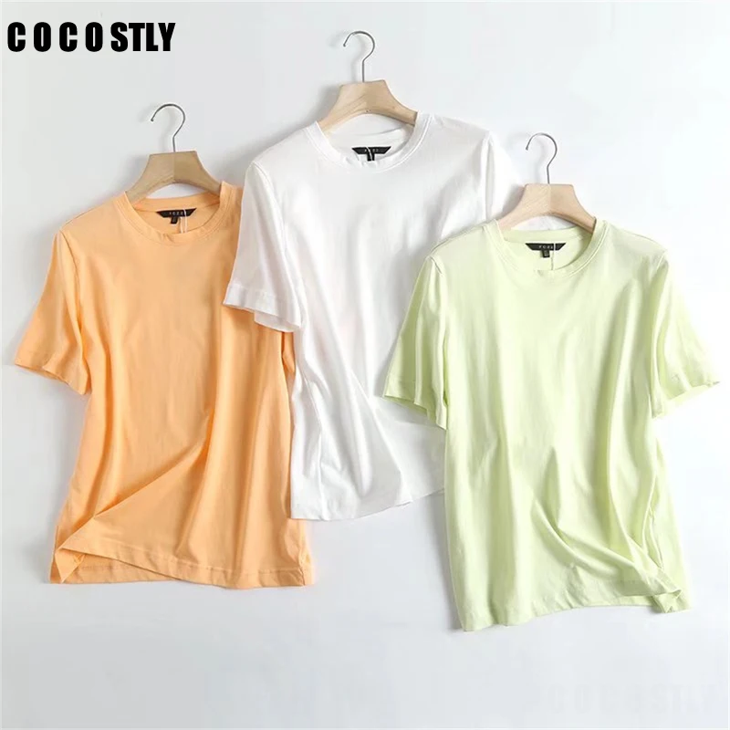 

New 2022 Summer Fashion Women Round Neck Short Sleeve T-shirt Basic All-match Solid Color Simple Casual Tops Female Tee Mujer