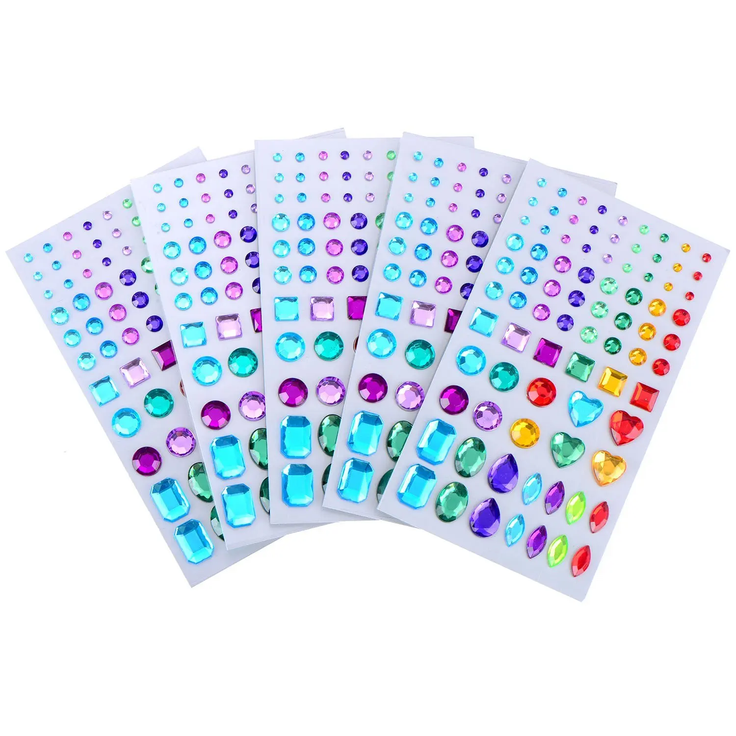 

Self-adhesive Rhinestone Sticker Bling Craft Jewels Crystal Gem Stickers, Assorted Size, 5 Sheets (Multicolor