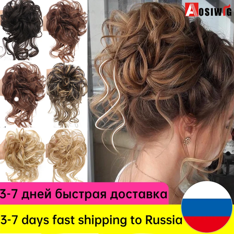 

Aosiwig Synthetic Curly Chignon Bun Messy Scrunchie Elastic Band Fake False Hairpiece Natural Hair Ponytail Extension For Women