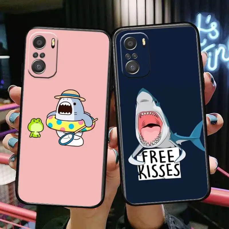 

Cute Shark Pattern Letters Phone Case For xiaomi redmi 11 Lite pro Ultra 10 9 8 MIX 4 FOLD 10T Black Cover Silicone Back Prett