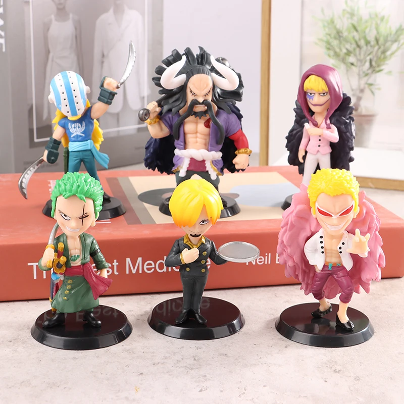 

6Pcs Anime One Piece Action Figure Roronoa Zoro Sanji Doflamingo Rosinante Kaidou Killer Kawaii Doll PVC Collection Model Toy