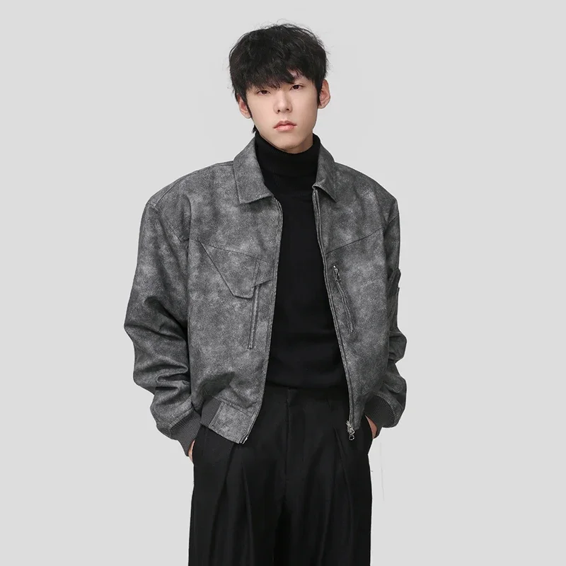 Мужская кожаная мотоциклетная куртка-бомбер из искусственной кожи