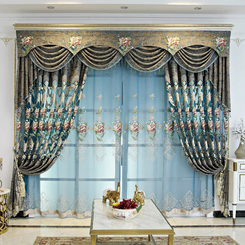 

Luxury Floral Embroidered Curtains for Bedroom Living Room European Style Chenille Window Sliding Door Treatment Drapes