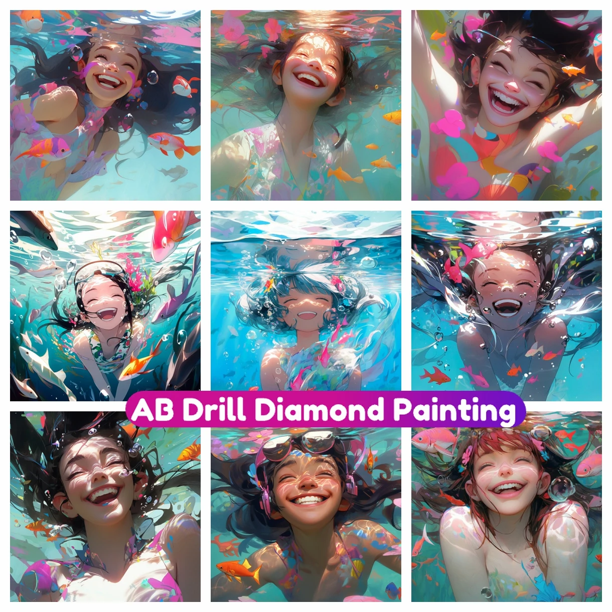 

Underwater Girl 5D AB Drill Diamond Painting Embroidery Smiling Face Mosaic Cross Stitch Kit Handmade Craft Home Decor Children
