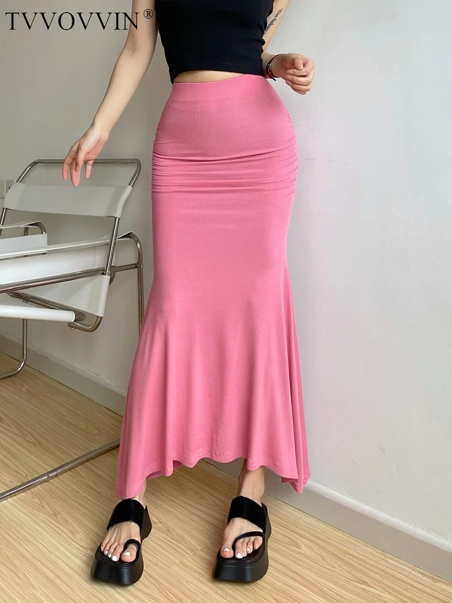 

WOMENGAGA High waisted rear split fishtail skirt for women's spicy girl sexy wrap hip skirt irregular mid length skirt 4N58