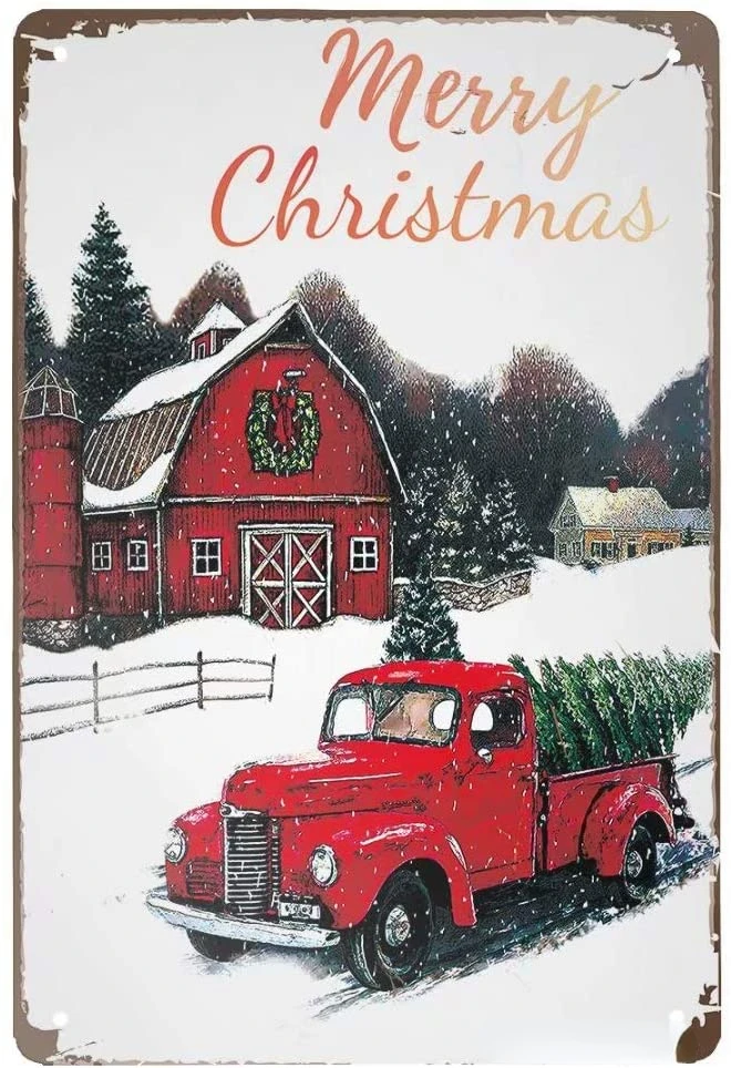

Retro Metal Sign Vintage Tin Sign Merry Christmas Sign for Plaque Poster Cafe Wall Art Gift 12 X 8 INCH