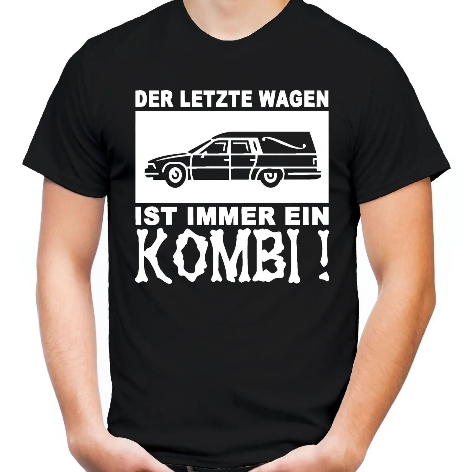 Фото Мужская футболка с немецким текстом «Der letzte Wagen ist immer ein Kombi». Винтажная, повседневная, универсальная, модная, унисекс. №1